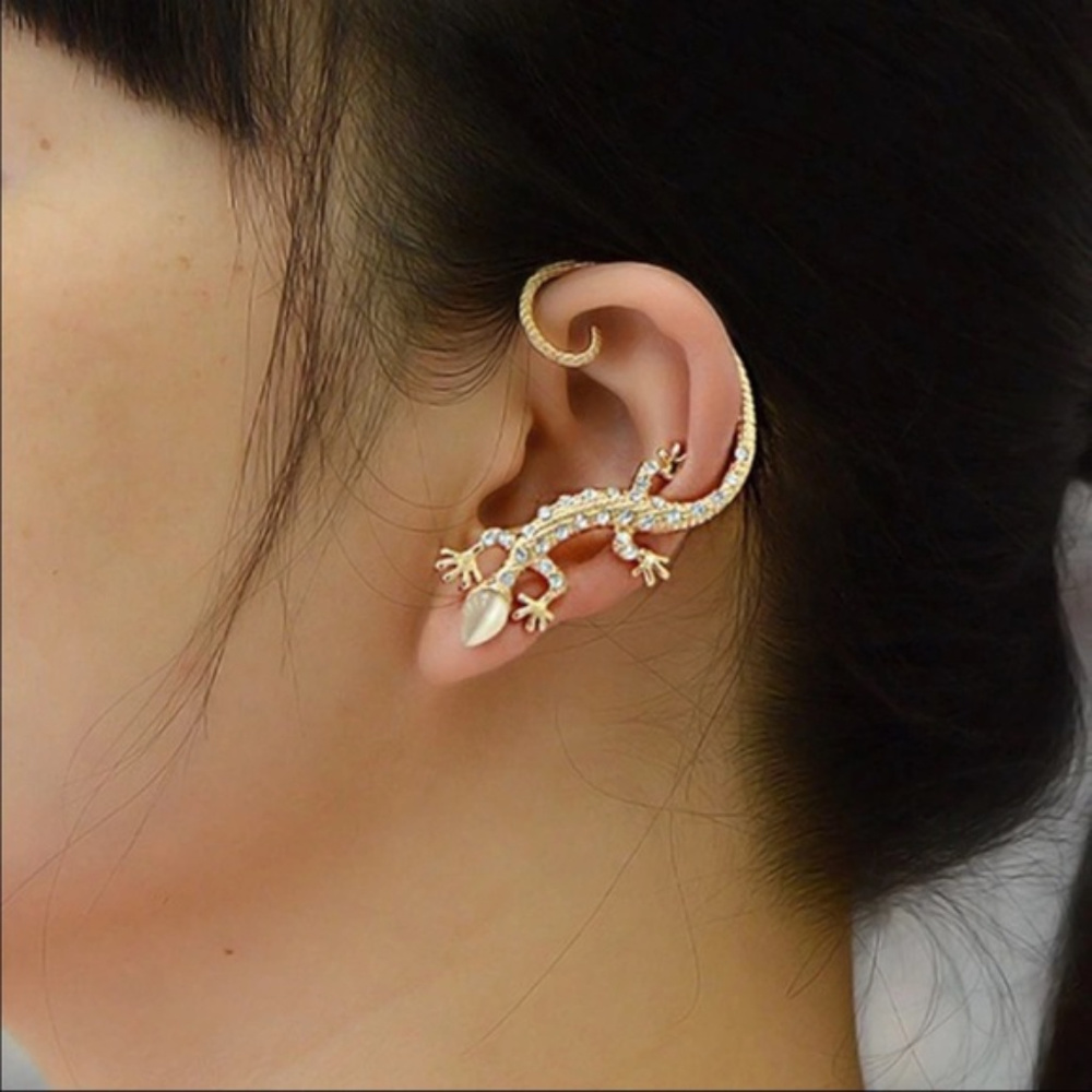 Gothic Punk Metal Crystal Gecko Cuff Wrap Earring - Picture 2 of 8